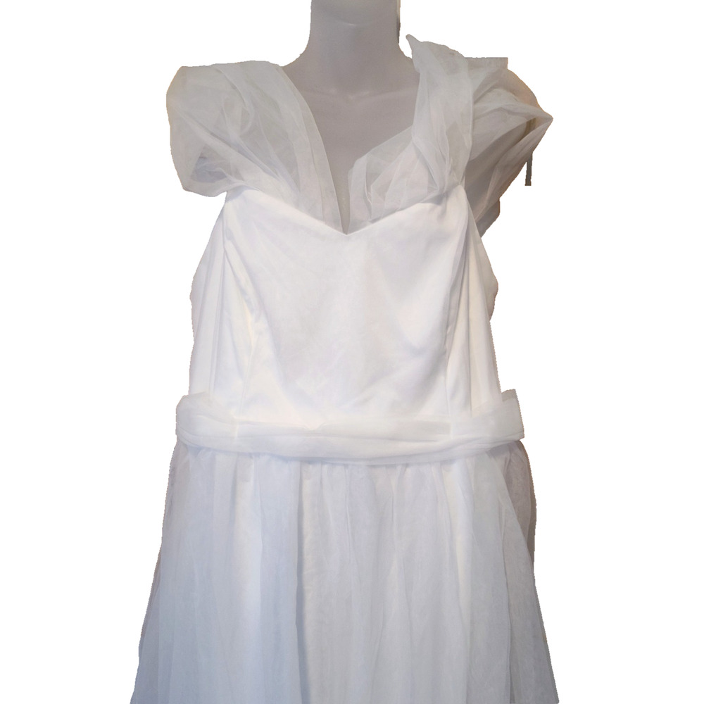 COMPONENT Women’s White Elegant Formal Gown Puff Sleeve Maxi Dress Size L BG34 - Picture 3 of 4